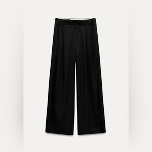 ZARA BLACK ELASTIC DRAWSTRING PALAZZO PANTS Satin pocket size S soft comfy